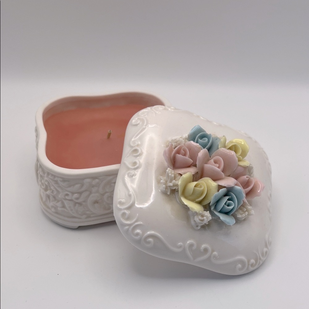 Elegant Ceramic Candle Holder with Floral Lid